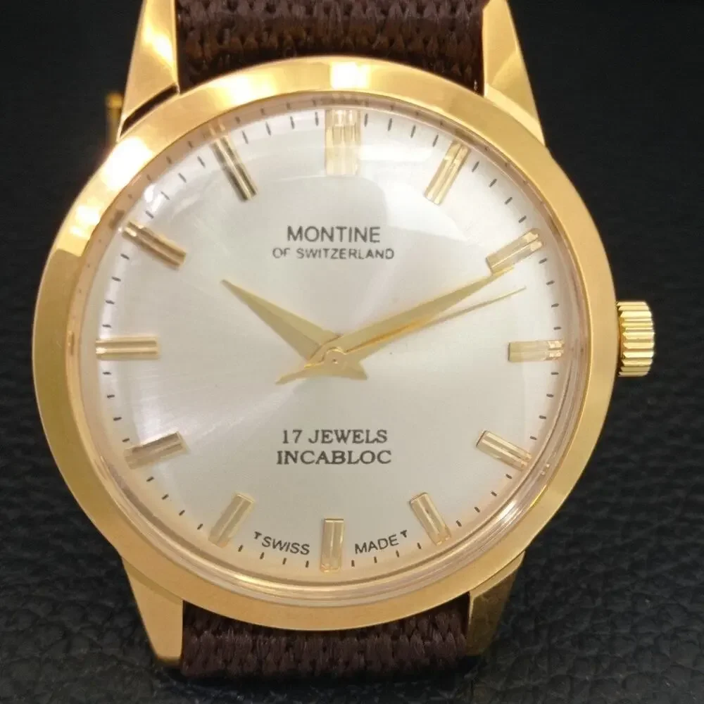 Vintage 1987 Montine Of Switzerland Manual Mens Gold Watch W/Nato Strap
